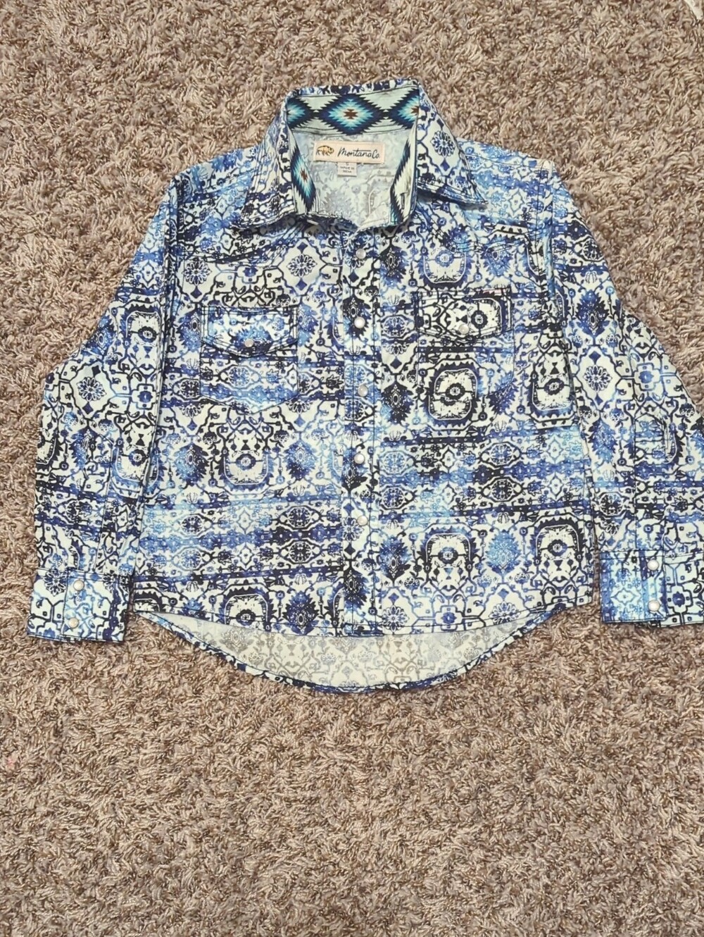 Kids Western Blue Snap Button-Down Shirt